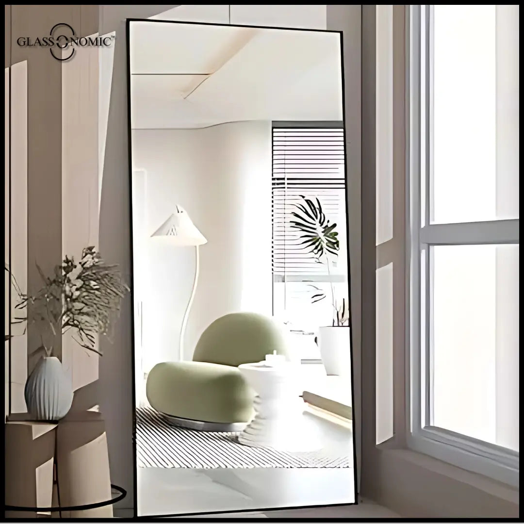 Decorative mirror placed at correct eye-level height