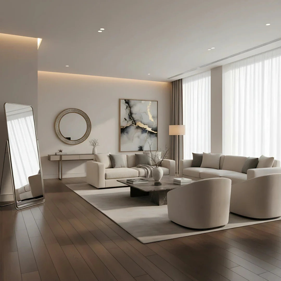 Luxury home décor using stylish mirrors for budget-friendly premium look