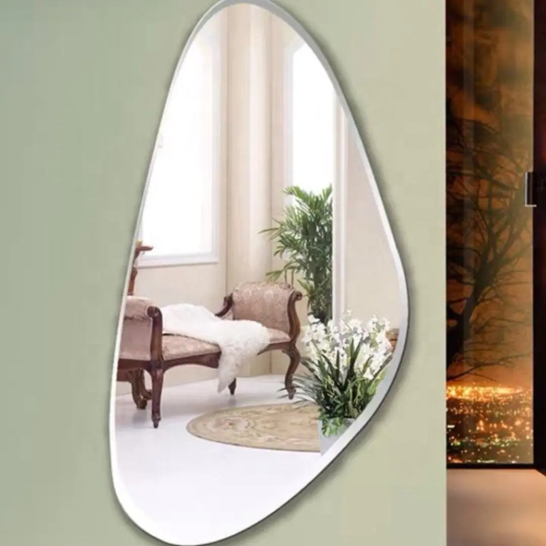 Celeste Wave irregular custom mirror with aluminium frame – a luxury designer piece for modern home and commercial decor by Glassonomic.