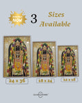 Three framed images of a deity with size options and 'Glassonomic' branding on a light gray background.