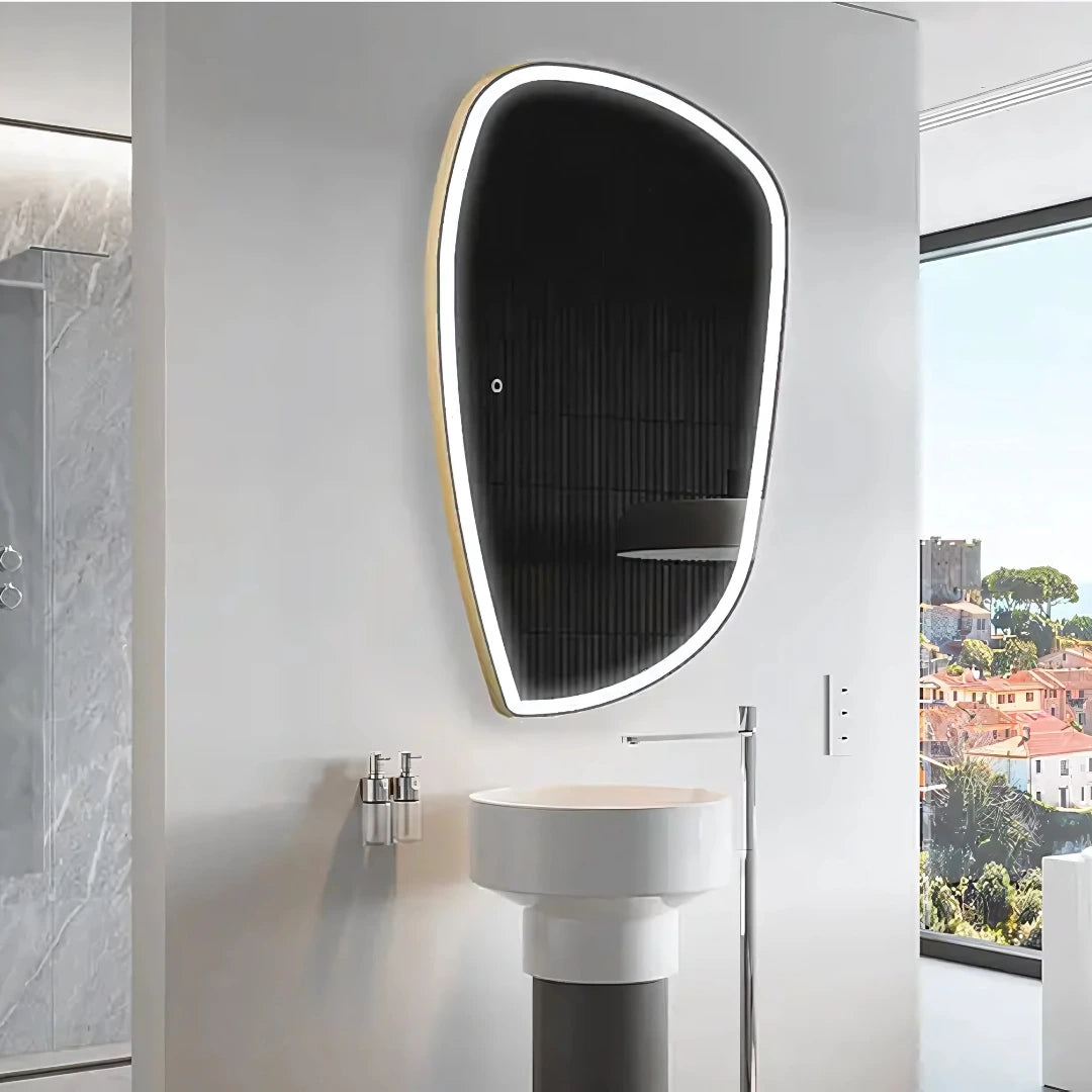 Mango-Shaped LED Mirror with Aluminum Frame—Custom Curved Designer Mirror for Home, Vanity & Bathroom