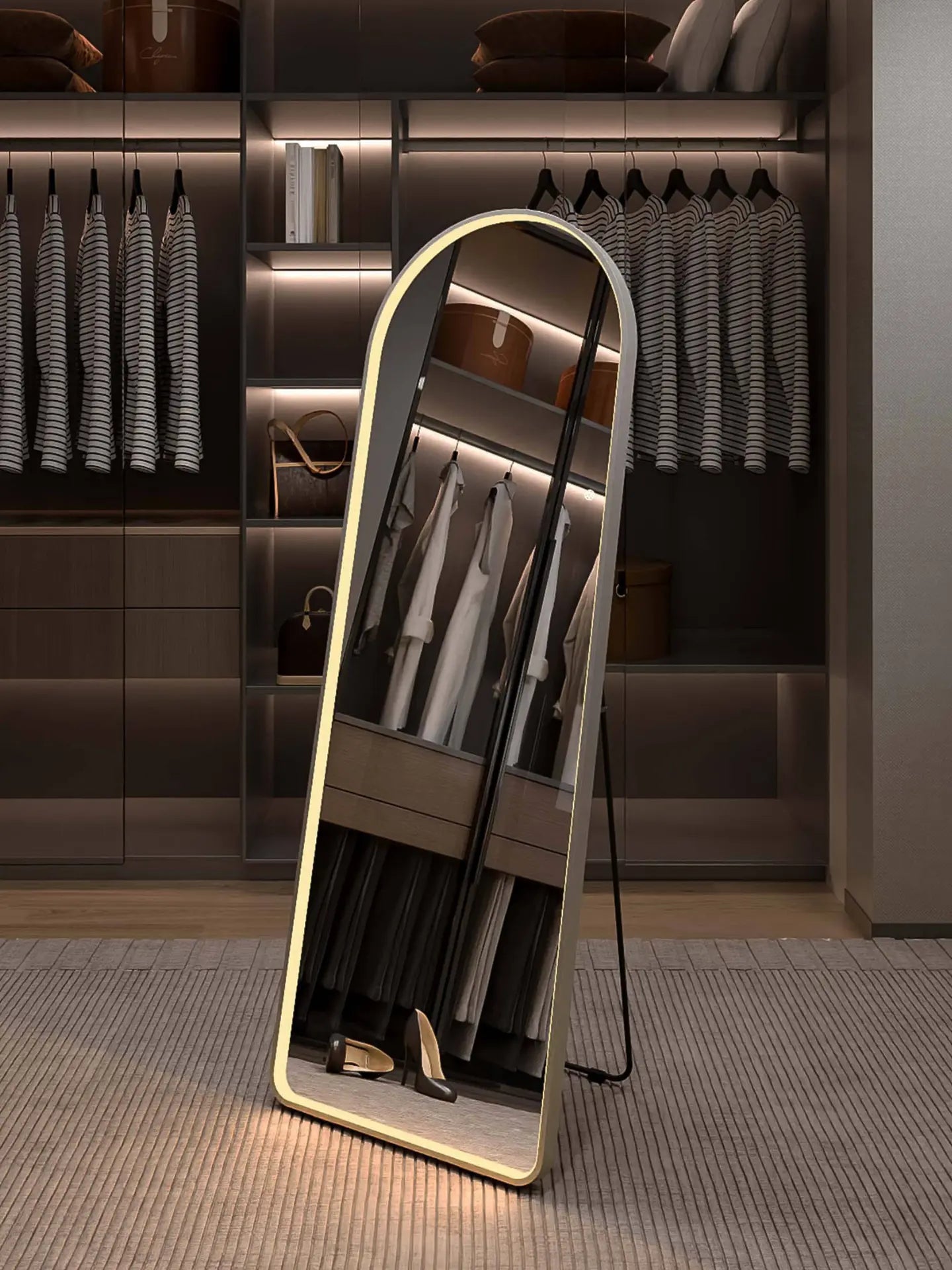 Half Circle PVC LED Mirror mounted on wall – stylish and elegant lighting mirror for bathroom or vanity area